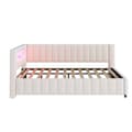 Miniatyrbild 4 av 11: Polstersäng 140x200 i sammet – bäddsoffa med LED-belysning, USB-laddare, ryggstöd, huvudgavel och stabil ram - Beige