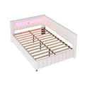 Miniatyrbild 7 av 11: Polstersäng 140x200 i sammet – bäddsoffa med LED-belysning, USB-laddare, ryggstöd, huvudgavel och stabil ram - Beige