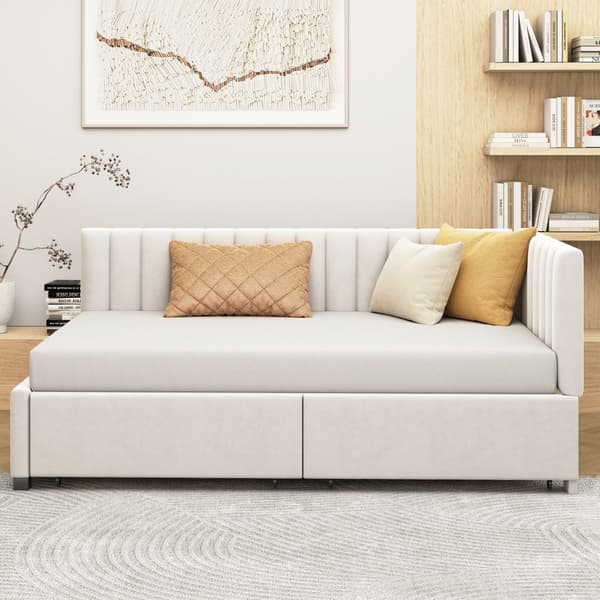 Polstret sovesofa 90x200 – multiseng med 2 store opbevaringsskuffer og lamelbund i blødt fløjlsstof – grå