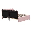 Miniatyrbild 8 av 10: L-format polsterbäddsoffa 140x200 i rosa sammet med blommigt ryggstöd och utdragbar extrasäng