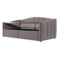 Miniatyrbillede 6 af 11: Polstret sovesofa 90x200 med hydraulisk opbevaring, lamelbund, armlæn og stribet fløjl – multifunktionel enkeltseng grå