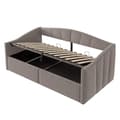Miniatyrbillede 7 af 11: Polstret sovesofa 90x200 med hydraulisk opbevaring, lamelbund, armlæn og stribet fløjl – multifunktionel enkeltseng grå