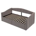 Miniatyrbillede 8 af 11: Polstret sovesofa 90x200 med hydraulisk opbevaring, lamelbund, armlæn og stribet fløjl – multifunktionel enkeltseng grå