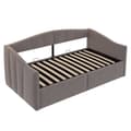 Miniatyrbillede 10 af 11: Polstret sovesofa 90x200 med hydraulisk opbevaring, lamelbund, armlæn og stribet fløjl – multifunktionel enkeltseng grå