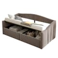 Miniatyrbillede 11 af 11: Polstret sovesofa 90x200 med hydraulisk opbevaring, lamelbund, armlæn og stribet fløjl – multifunktionel enkeltseng grå