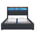 Miniatyrbillede 4 af 10: Seng 140x200 cm med LED-lys, USB-stik, hylder i sengegavlen, hydraulisk opbevaring, dobbeltseng i linnedstof, grå