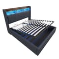 Miniatyrbillede 6 af 10: Seng 140x200 cm med LED-lys, USB-stik, hylder i sengegavlen, hydraulisk opbevaring, dobbeltseng i linnedstof, grå