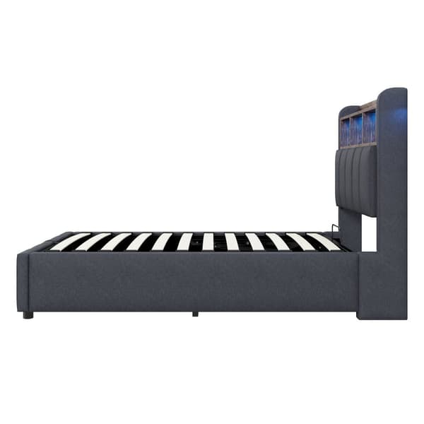 Pehmustettu sänky 90x200cm LED-valaistuksella ja USB-portilla, sängynpääty säilytystilalla, hydraulinen säilytyslokero, pinnasänky, pellavanharmaa
