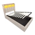 Pikkukuva 11 / 11: Pehmustettu sänky 90x200 cm LED-valaistuksella, USB-portti, hydraulinen säilytystila ja hyllyt sängynpäädyssä, yhden hengen pinnasänky beigeä pellavaa
