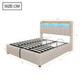Miniatyrbillede 5 af 11: Polstret seng 180x200 cm – LED-belysning, USB-stik, sengegavl opbevaring, hydraulikrum – Beige