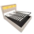 Miniatyrbillede 6 af 11: Polstret seng 180x200 cm – LED-belysning, USB-stik, sengegavl opbevaring, hydraulikrum – Beige