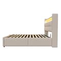 Miniatyrbillede 8 af 11: Polstret seng 180x200 cm med LED, USB, opbevaring i sengegavlen, hydraulisk lift, dobbeltseng i beige linned