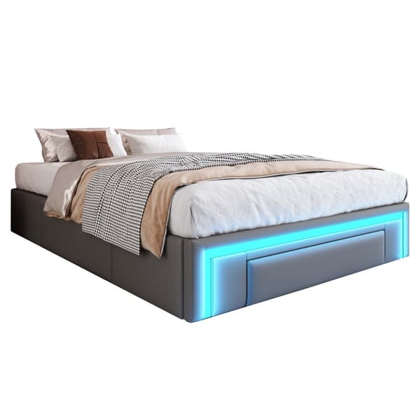 Sängynrunko 160x200 laatikoilla - PU-nahka ilman sängynpäätyä, LED-nauha, metallirunko - harmaa