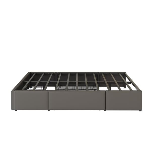Sängynrunko 160x200 laatikoilla - PU-nahka ilman sängynpäätyä, LED-nauha, metallirunko - harmaa