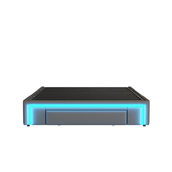 Sängynrunko 160x200 laatikoilla - PU-nahka ilman sängynpäätyä, LED-nauha, metallirunko - harmaa