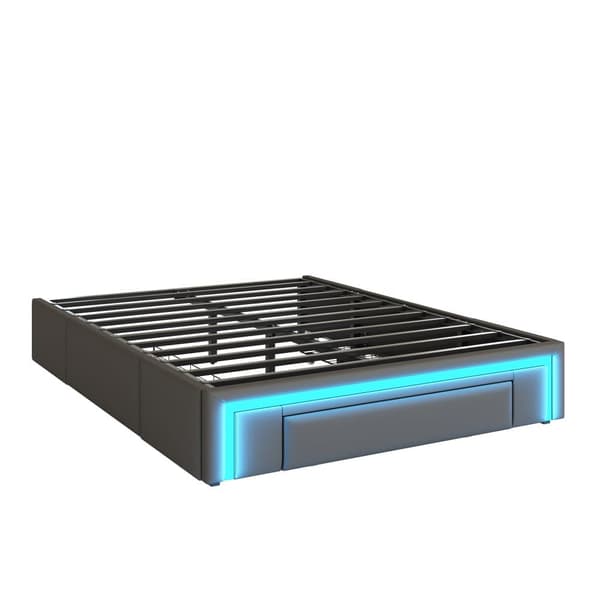 Sängynrunko 160x200 laatikoilla - PU-nahka ilman sängynpäätyä, LED-nauha, metallirunko - harmaa
