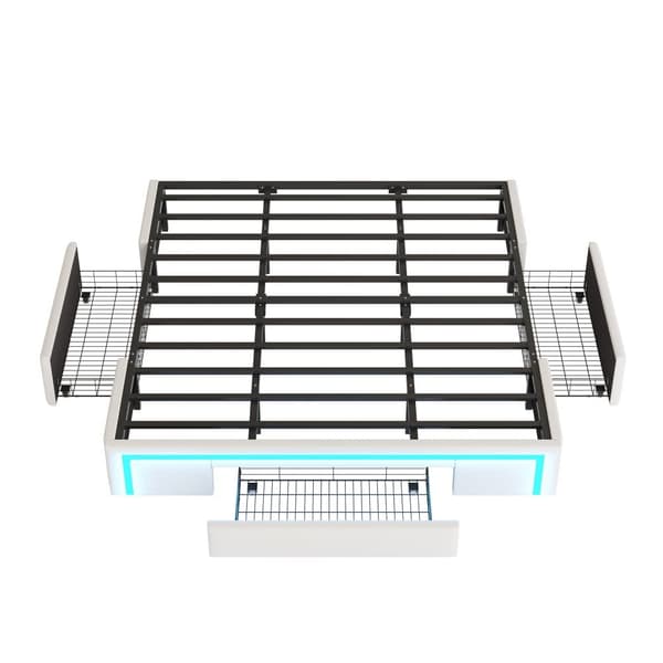 Sängynrunko 180x200 laatikoilla - PU-nahka ilman sängynpäätyä, LED-nauha, metallirunko - beige
