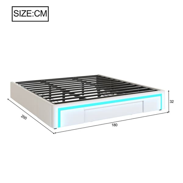 Sängynrunko 180x200 laatikoilla - PU-nahka ilman sängynpäätyä, LED-nauha, metallirunko - beige
