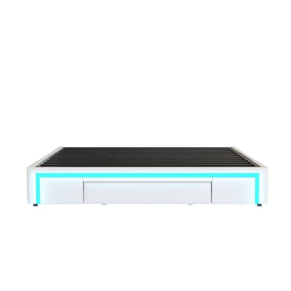 Sängynrunko 180x200 laatikoilla - PU-nahka ilman sängynpäätyä, LED-nauha, metallirunko - beige