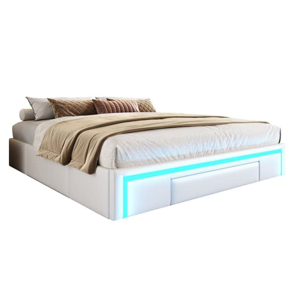 Sängynrunko 180x200 laatikoilla - PU-nahka ilman sängynpäätyä, LED-nauha, metallirunko - beige