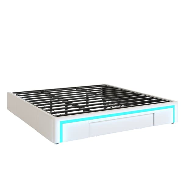 Sängynrunko 180x200 laatikoilla - PU-nahka ilman sängynpäätyä, LED-nauha, metallirunko - beige
