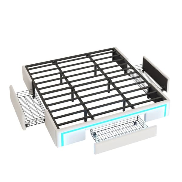 Sängynrunko 180x200 laatikoilla - PU-nahka ilman sängynpäätyä, LED-nauha, metallirunko - beige