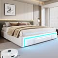 Pikkukuva 2 / 11: Sängynrunko 180x200 laatikoilla - PU-nahka ilman sängynpäätyä, LED-nauha, metallirunko - beige