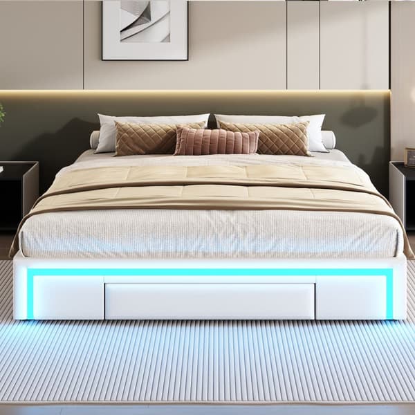 Sängynrunko 180x200 laatikoilla - PU-nahka ilman sängynpäätyä, LED-nauha, metallirunko - beige
