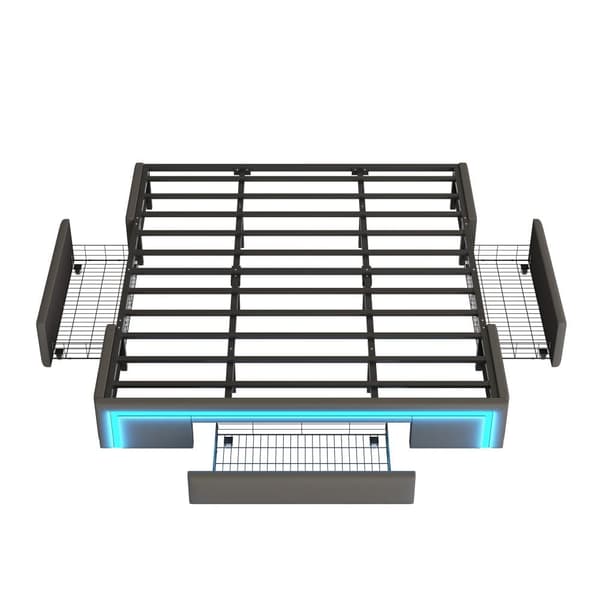 Sengeramme 180x200 med skuffer - PU læder uden sengegavl, LED Strip, Metal Ramme til moderne soveværelser - Grå