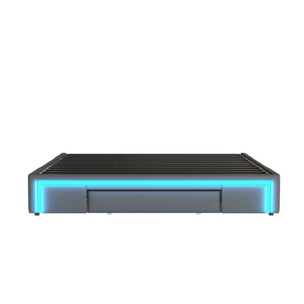 Sengeramme 180x200 med skuffer - PU læder uden sengegavl, LED Strip, Metal Ramme til moderne soveværelser - Grå