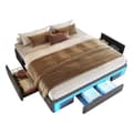Miniatyrbillede 9 af 11: Sengeramme 180x200 med skuffer - PU læder uden sengegavl, LED Strip, Metal Ramme til moderne soveværelser - Grå