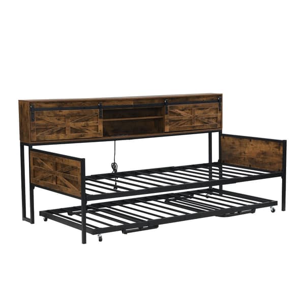 Vuodesohva 90x200 cm – jatkettava, useita säilytyslokeroita, pistorasia, rautarunko, yhden hengen sänky, musta/ruskea