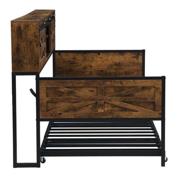 Vuodesohva 90x200 cm – jatkettava, useita säilytyslokeroita, pistorasia, rautarunko, yhden hengen sänky, musta/ruskea