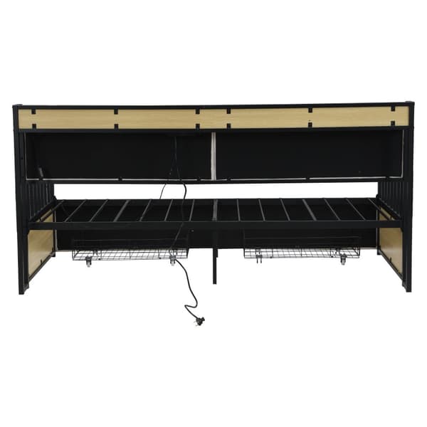 Silitysrautainen vuodesohva 90x200 cm – LED-valaistus, hyllyt, laatikot, monitoimipistorasiat, yhden hengen sänky, teinisänky, beige