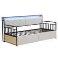Pikkukuva 10 / 11: Silitysrautainen vuodesohva 90x200 cm – LED-valaistus, hyllyt, laatikot, monitoimipistorasiat, yhden hengen sänky, teinisänky, beige