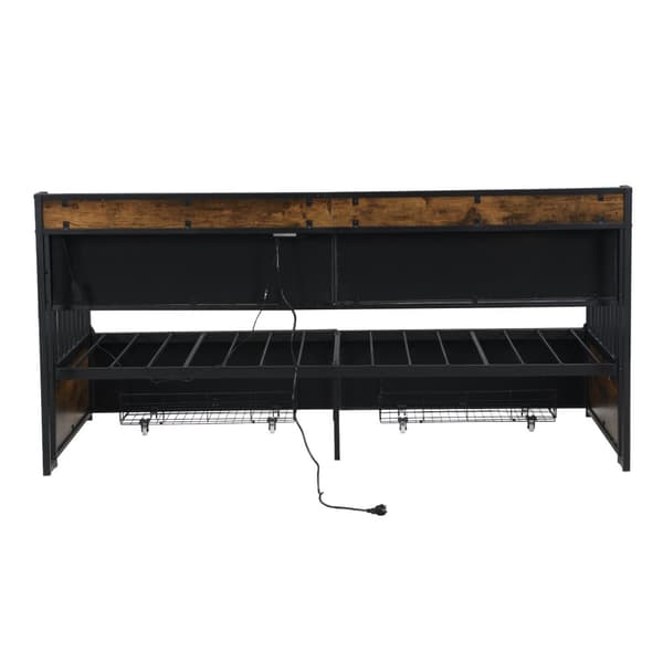 Eisen vuodesohva 90x200 cm LED-valaistuksella, hyllyt, laatikot ja pistorasiat, yhden hengen silitysrauta, nuorisosänky, musta