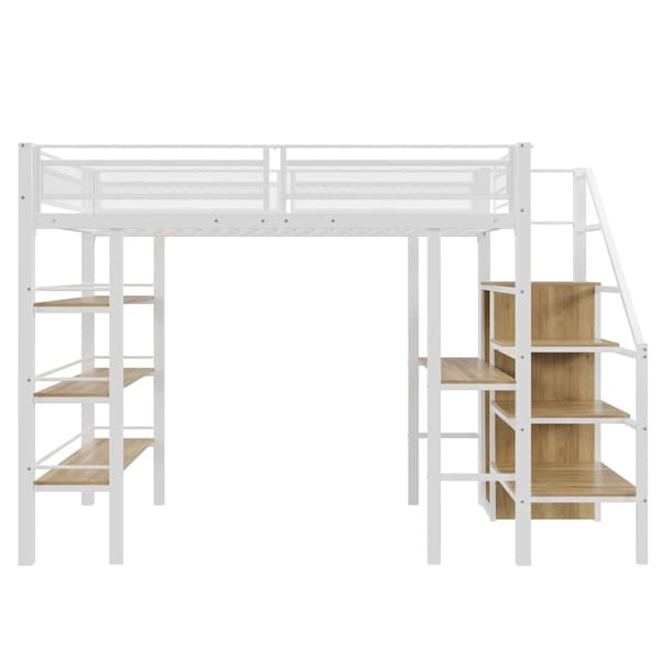 Hems 90x200 cm – tre hylder, skrivebord, garderobeskab, sikkerhedsstige med opbevaring, høj kant, jernseng, hvid