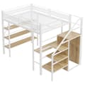 Miniatyrbillede 6 af 10: Hems 140x200 cm – tre hylder, skrivebord, garderobeskab, sikkerhedsstige med opbevaring, høj kant, jernseng, hvid