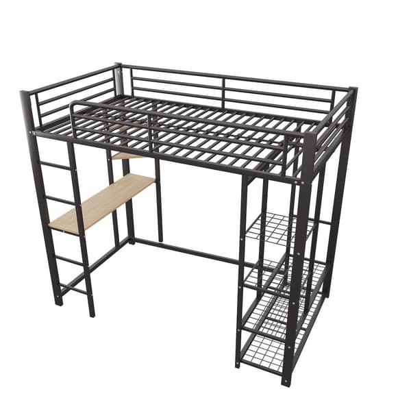 Hems med stige 90x200 cm, enkeltseng barn med bord, enkelt hængende, opbevaringshylder, sort