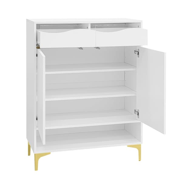 Moderne hvidt skoskab med LED i 16 farver, skuffer og hylder, 80×35×105 cm til entré, stue og entré