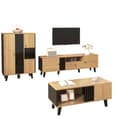 Miniatyrbillede 4 af 11: 3-delt stuesæt – sofabord, tv-bænk og skænk – moderne design i træ og sort, masser af opbevaring, stilfuld elegance