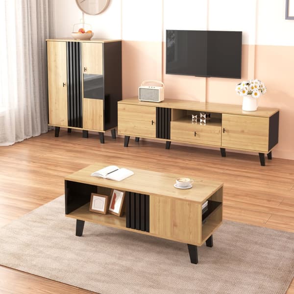 3-delt stuesæt – sofabord, tv-bænk og skænk – moderne design i træ og sort, masser af opbevaring, stilfuld elegance