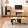 Miniatyrbillede 1 af 11: 3-delt stuesæt – sofabord, tv-bænk og skænk – moderne design i træ og sort, masser af opbevaring, stilfuld elegance