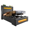 Pikkukuva 10 / 10: Yhden hengen sänky 90x200 cm LEDillä, hydraulinen säilytystila, USB Type-C, metallirunko, harmaa, pellava, patjalla
