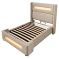 Pikkukuva 7 / 10: Yhden hengen sänky 90x200 cm LEDillä, hydraulinen säilytystila, USB Type-C, metallirunko, beige, pellava, patjalla