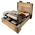 Pikkukuva 8 / 10: Yhden hengen sänky 90x200 cm LEDillä, hydraulinen säilytystila, USB Type-C, metallirunko, beige, pellava, patjalla
