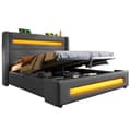 Pikkukuva 9 / 11: Parivuode 160x200 cm LEDillä, hydraulinen säilytystila, USB Type-C, metallirunko, harmaa, pellava, patjalla