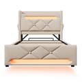 Pikkukuva 4 / 11: Yhden hengen sänky 90x200 cm, 360° LED, hydraulinen säilytystila, USB/Type-C, sängynpääty, beige, pellava, patjalla