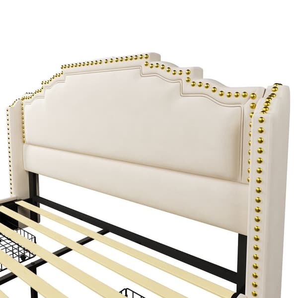 Parivuode 140x200 cm, 4 laatikkoa, LED-valaistus, USB-C, sängynrunko säilytystilalla, sametti, beige, patjalla