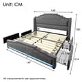 Miniatyrbillede 5 af 8: Dobbeltseng 140x200 cm med 4 skuffer, LED-belysning, USB-C, sengeramme med opbevaring, lamelbund, fløjl, grå, med madras